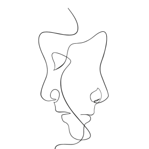 Illustration minimaliste de deux visages entremêlés symbolisant la relation d’accompagnement entre le psychologue et le patient à Grenoble